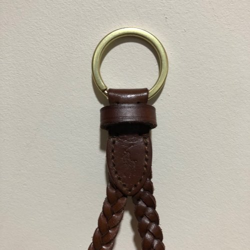 polo brown leather braided keychain