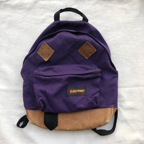 90s eastpak purple canvas/leather backpack