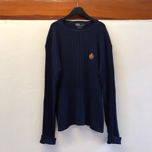 Polo Ralph Lauren silk embroidered wide crew neck cable sweater (100-110)
