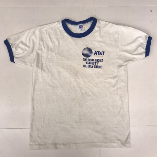 80s vtg russell ringer t-shirt ‘ AT &amp; T ‘ (95-100)