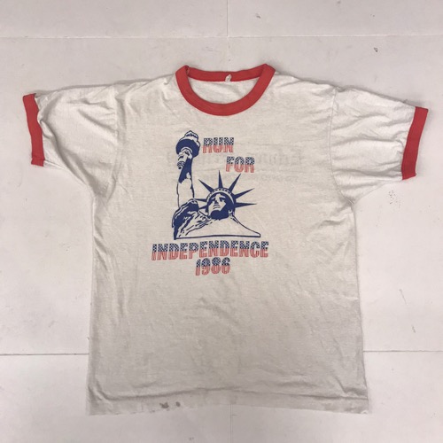 80s vtg ringer t-shirt ‘ run for independence 86 ‘ (100-105)