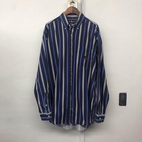 Polo Ralph Lauren faded navy blue cotton stripe embroidered bd shirt (105)