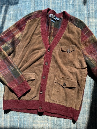 polo ralphlauren suede/wool plaid cardigan (XL size, 105 추천)