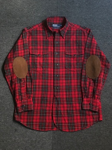 Polo Ralph Lauren plaid work shirt elbow leather trim (표기90 size, ~100 추천)