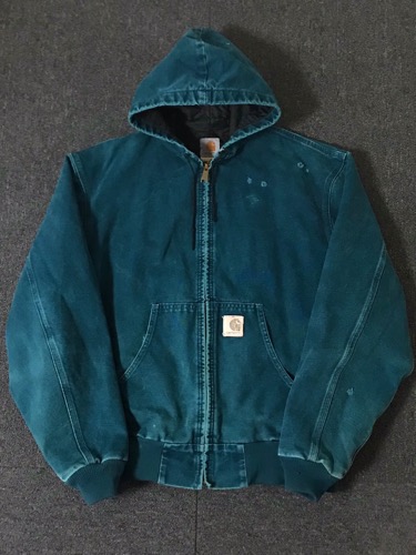 00s carhartt faded dark teal duck canvas active hooded jacket (XL size, ~110 추천)