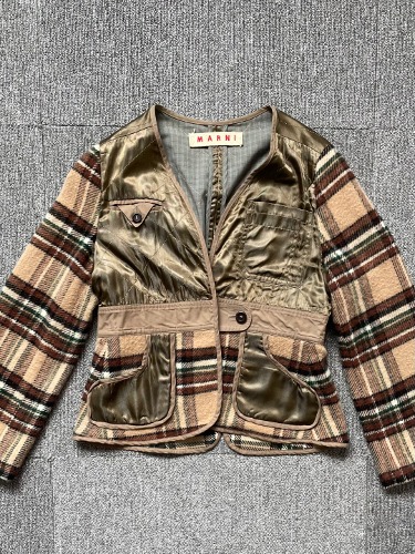 marni wool check short liner jacket (38 size, 55-66 추천)