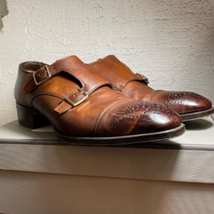 Tom Ford brown leather brogue tip double monk strap (280mm)