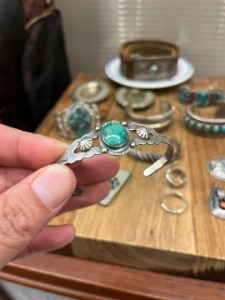 original netive american jewelry silver bracelet with green Turquoise