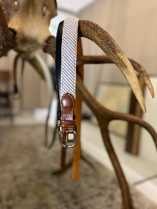 leather man oxford stripe tab + cotton webbing belt