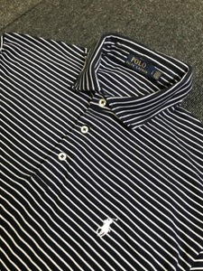 Polo RL cotton navy/white stripe polo shirt (L size, ~105 추천)