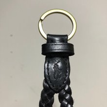polo black leather braided keychain