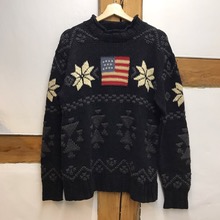 polo sport heavy linen/cotton american flag mock neck sweater (95-100)