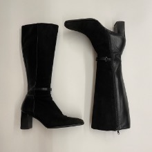 Bally Fierina black suede leather heel knee high boots (225mm)