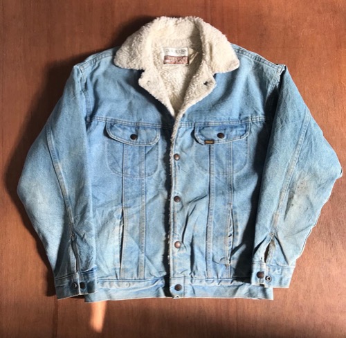 80s Sears Roebuck denim sherpa jacket stains (105)