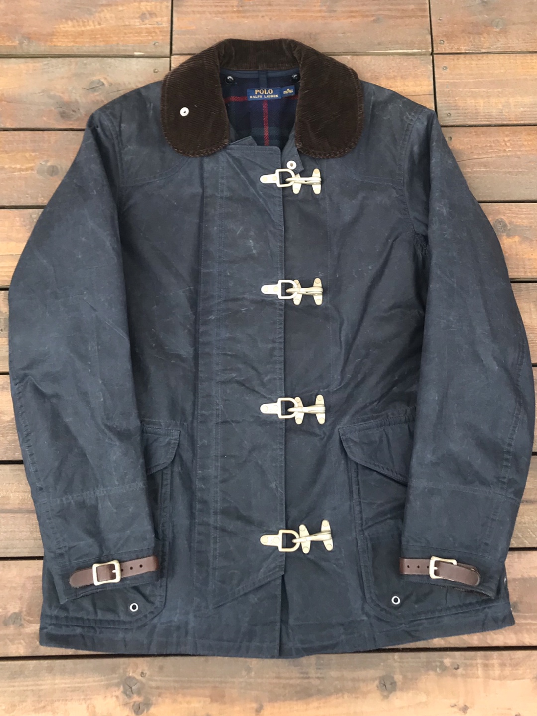Polo RL plaid lining waxed cotton fireman coat (M size, ~105 추천)
