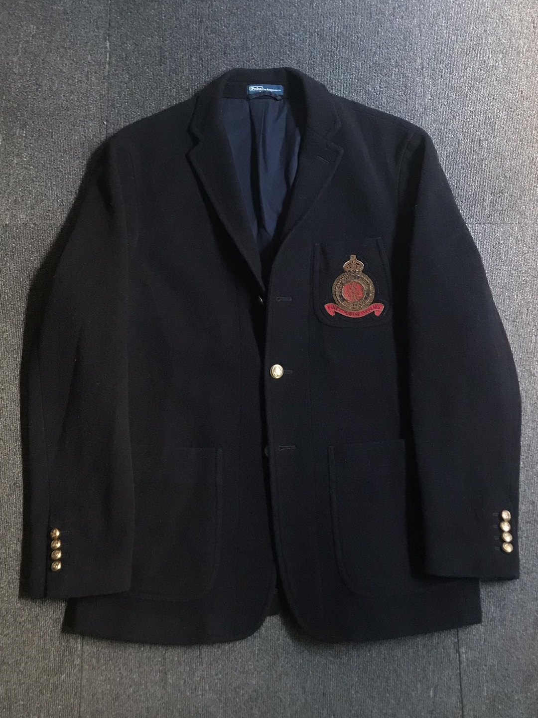 Polo RL embroidered dark navy 3/2 wool/nylon  sport jacket (42R size, 103~ 추천)